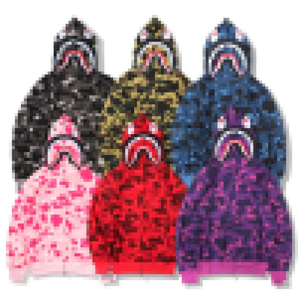 

a bathing ape popular camouflage shark hooded fleece jacket, Black