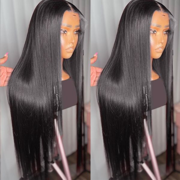 

40inch bone straight 13x4 lace front human hair wigs for women brazilian 13x6 transparent human hair lace frontal wig preplucked, Black;brown