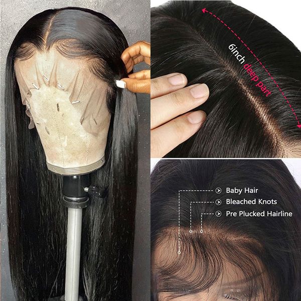 

13x4 13x6 straight lace front human hair wigs brazilian transparent bone straight 34 36 inch lace closure wig for women, Black;brown