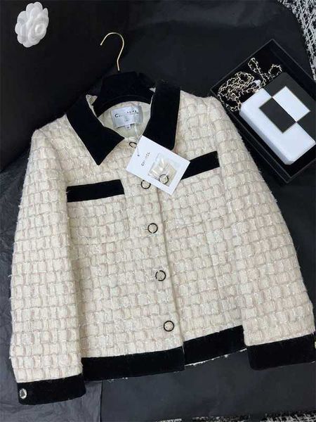

women's jackets designer summer new style celebrity slim velvet panel plaid polo short coat for women ks4e, Black;brown