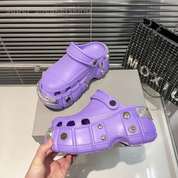 

casual shoes paris men women sandals punk style slides flip flops beach slippers rubber rivet slide size 35-44, Black