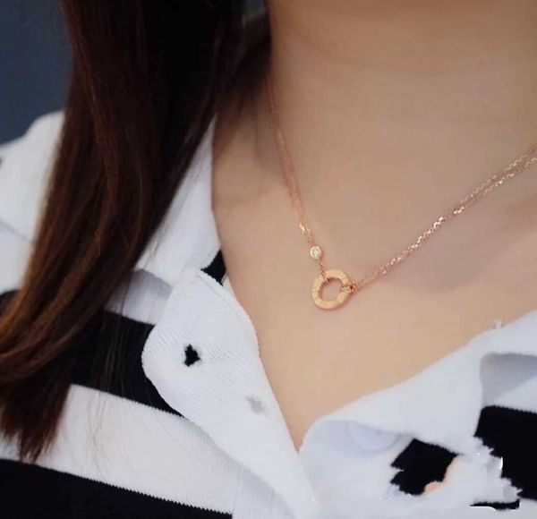 

internet celebrity carti love series necklace 925 sterling silver plated 18k diamond round cake llove pendant collar chain 380c, Black