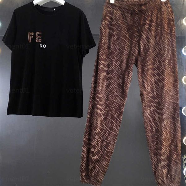 

casual two piece set tracksuit women 100% cotton feel smooth soft thin round neck t shirt classic pattern print overall effect slim pants wo, White