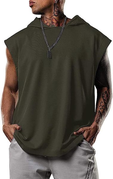 

sleeveless hoodie men workout tank gym muscle mens cut off shirts, White;black