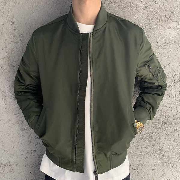 

air force pilot jacket men's spring and autumn new solid color military green leisure baseball jacket fashion brand, Black;brown
