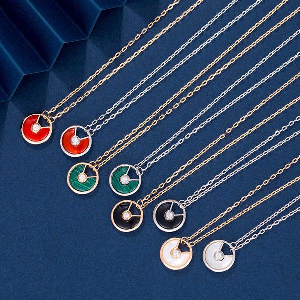 

original designer s925 silver amulet necklace natural shell red agate plating thick gold classic luxury durable versatile clavicle chain, Black