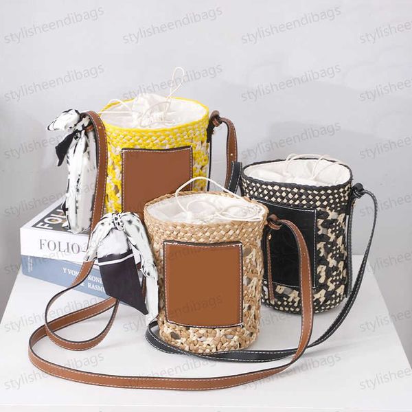 

designer bags small cylinder bag french lazy shoulder art bucket straw beach vacation woven bag fashion women's round hollow straw bag
