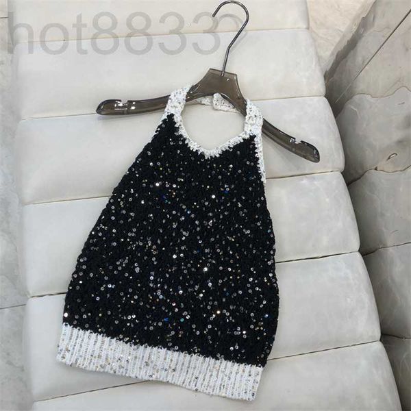 

women's tanks & camis designer summer new style celebrity royal sister fashion hanging neck heavy industry sequin versatile knitted tan, White