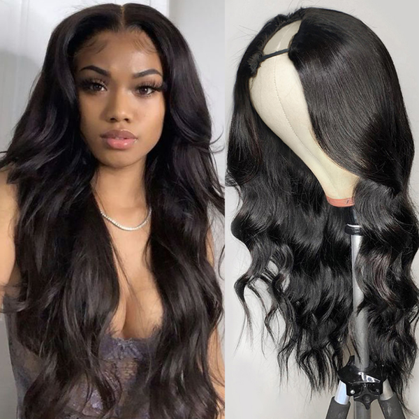 

body wave u v part wig 30 inch 180% glueless human hair wigs for women brazilian u part human hair wigs, Black;brown