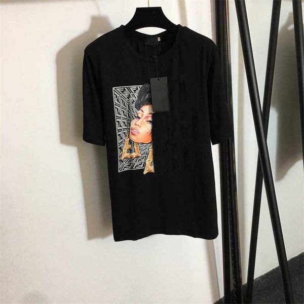 

summer clothing womens t shirt earring beauty fashion letters printed loose versatile round neck short sleeve t-shirt designer women 55, White