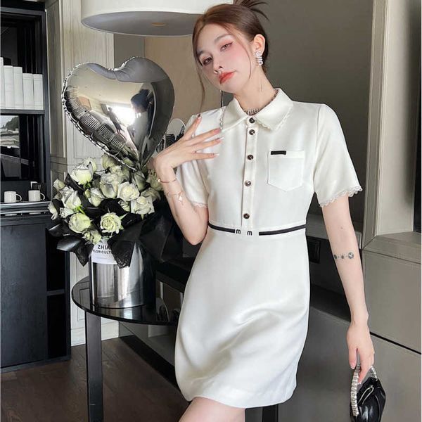 

luxury brand miu designer dress quick drying slim miniskirt women a-line dress fashion short sleeve dresses american womens clothing, Black;gray