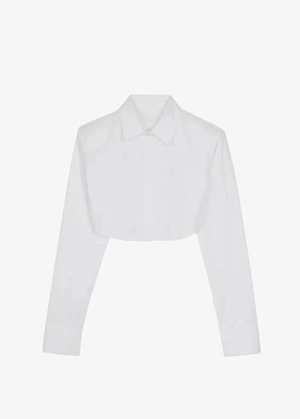 

ran/ie -sh*op new fashion open button long sleeve shirt short style temperament top, White