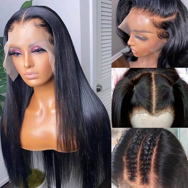 

brazilian straight lace frontal wigs 13x5 human hair wigs hd lace frontal wig pre plucked 30 inch, Black;brown