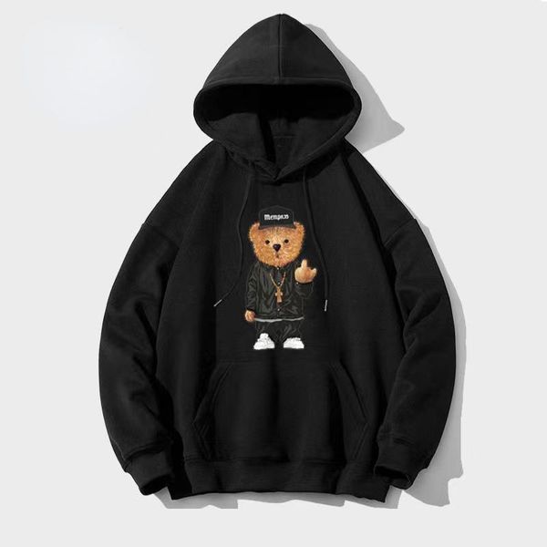 

bear series printed casual hoodies young men's women's hoody fashion pullover autumn winter sweatshirt, Black