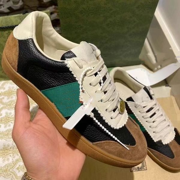 

designer dirty casual shoes distressed screener sneakers men women sneaker classic blue red stripe rubber shoe low leather trainers size wit, Black