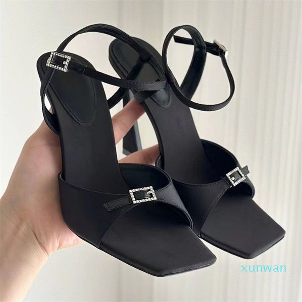 

slim high-heeled sandals shoes satin ankle band purple dress shoes narrow word band .5cm women's luxury designer high-heeled shoes or, Black