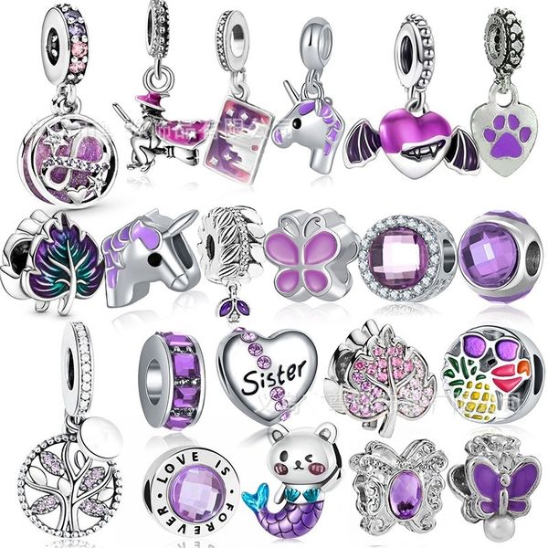 

fits pandora bracelets 20pcs cat sister butterfly unicorn potter silver charms fits pandora charms bracelet beads for jewelry making 925 ste, Black