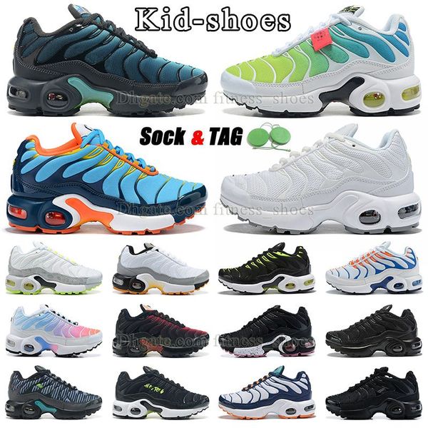 

2023 designer kid shoes tn plus running shoes children trainers triple white dark blue orange black green yellow boys and girls toddler kids