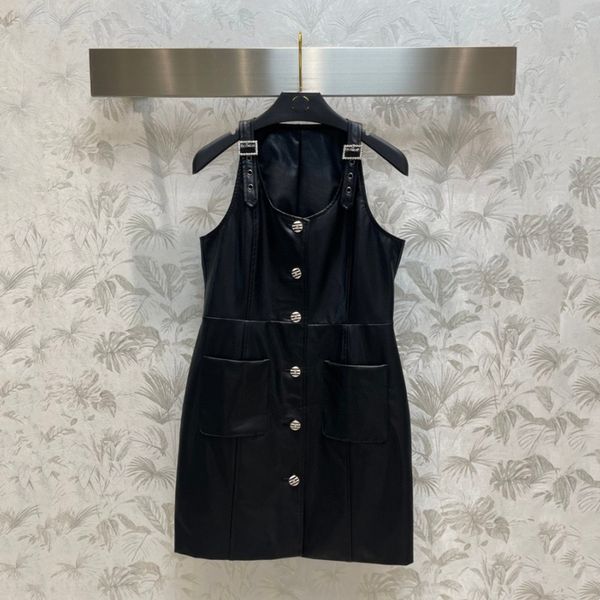 

womens designer clothing designer dress sleeveless leather streetwear black mini dress with rhinestone buckle casual summer autumn clothes, White;black