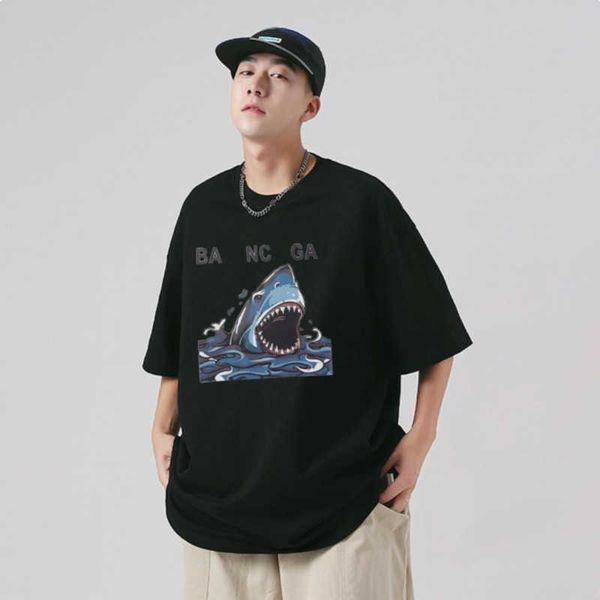 

100% cotton sweatshirt mens womens tshirt designer short sleeve fashion pullover tee shark print polo shirts, White;black