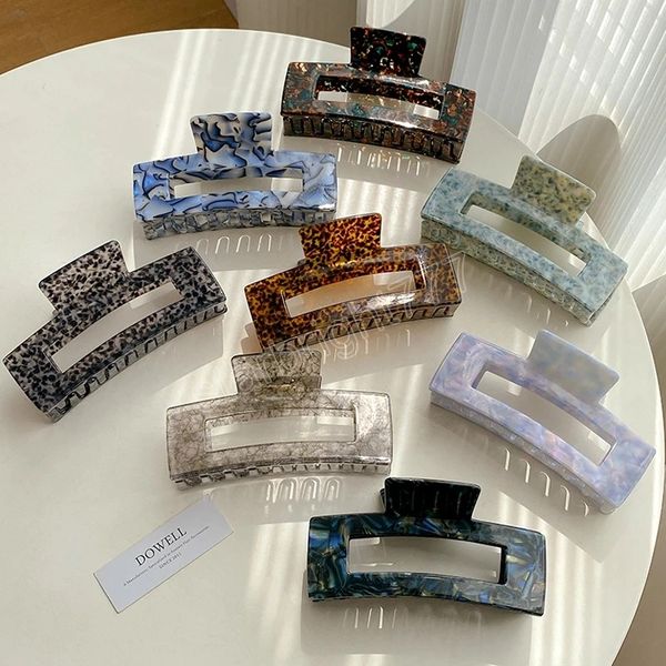 

13cm large size rectangle hollow hair claw clips acetate marble print crab hair clips women ponytail clip catch hair accessories, Slivery;white