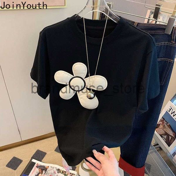 

women's t-shirt white t-shirts women 2023 ropa mujer chic 3d floral casual tees fashion casual korean tshirts cotton y2k t shirt oversi