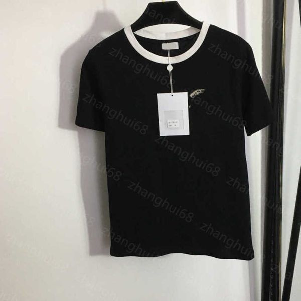 

23ss tee womens t-shirt womens designer clothing round neck pure cotton flock bead logo embroidery color matching round neck short-sleeved t, White