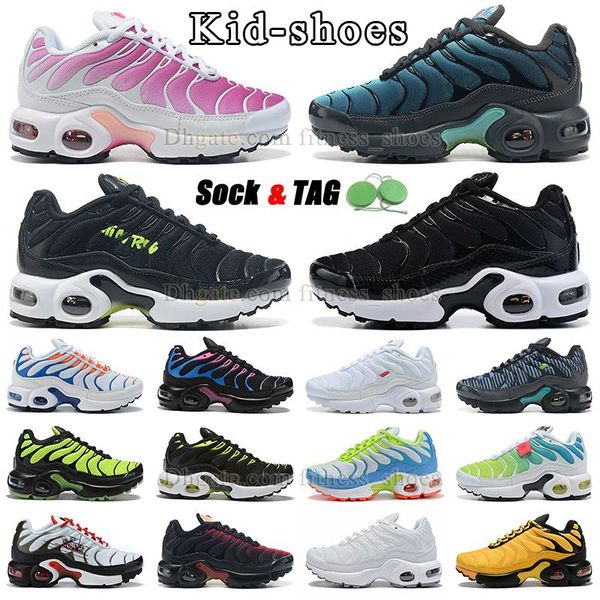 

kids quality tn plus running shoes infant toddler kid sneaker black white pink orange green dark blue red grey boys and girls trainers big s