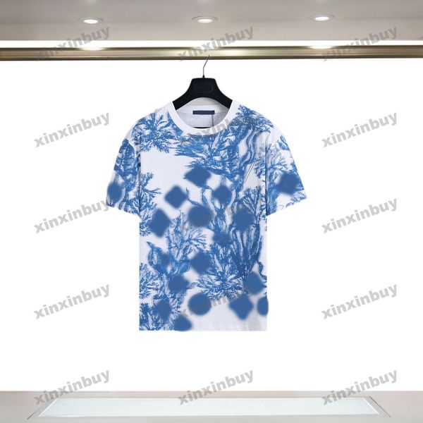 

xinxinbuy men designer tee t shirt 23ss water garden coral seaweed print short sleeve cotton women white blackblue s-xl, Black;brown