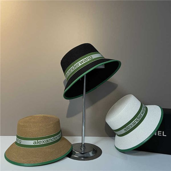 

Designer A Wang luxury King straw hat Korean version Simple and elegant flat top Spring summer travel Versatile wide brim Sun color matching