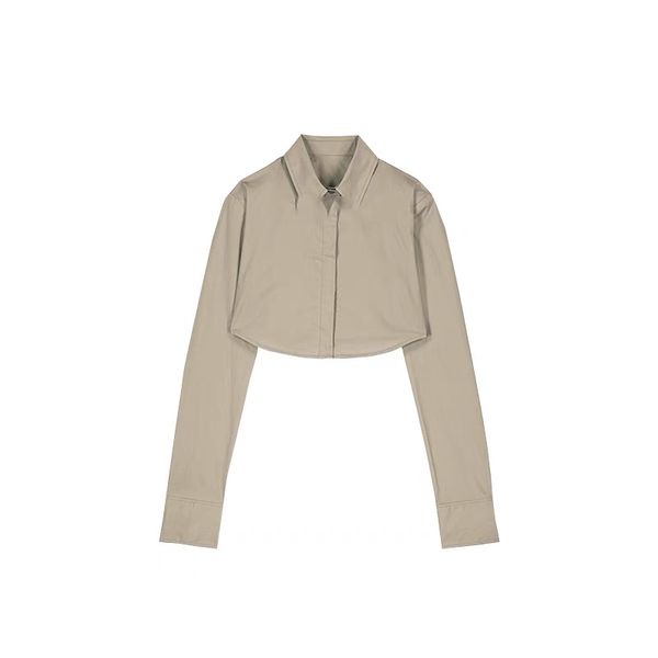 

2023ran/ie -sh*op new fashion open button long sleeve shirt short style temperament top, White