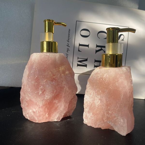 

100% natural crystal raw stone rose quartz manual soap dispenser healing stone hand sanitizer bottle jade stone body wash bottle beauty hand