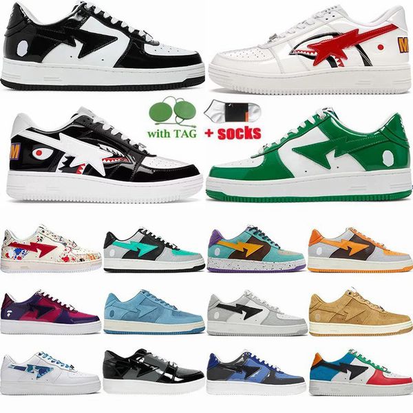 

2023 designer shoes for mens womens bapestas outdoor trainers patent leather black white shark sax blue abc camo green white flats riding wa