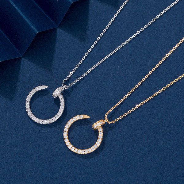 

internet celebrity carti sterling silver nail necklace women full of diamonds hook with clavicle chain light and simple two sided, Black