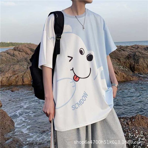 

academy style panda cartoon print, short sleeved summer t-shirt, men's and women's loose mesh red, popular half sleeved fashion, White;black