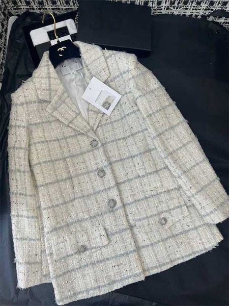 

women's wool & blends designer spring summer new style stylish commuter plaid bright silk suit collar single breasted coat oter, Black