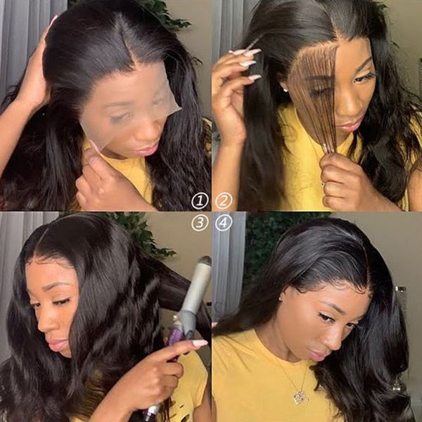 

13x4 body wave lace front wig 13x6 hd lace frontal wig human hair brazilian 4x4 lace closure wigs for women, Black;brown