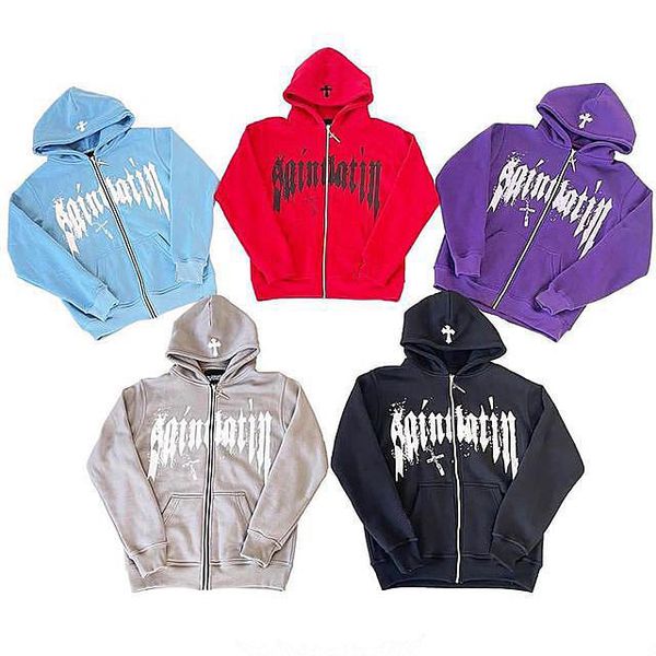 

harajuku y2k hiphop new retro hoodie man oversized ins autumn sweatshirt women tide letter streetwear long sleeve zip up, Black