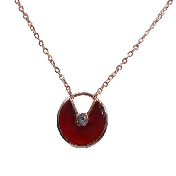 

internet celebrity carti titanium steel necklace female amulet plating 18k rose gold white beige chalcedony single diamond collarbone chain, Black