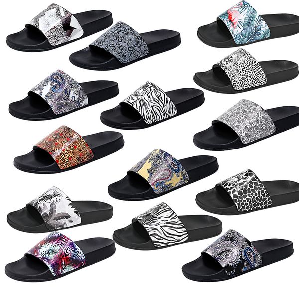 

luxury brand designer men rubber slippers sandals brocade print outer wear anti-slip flat bottoms flip flops comfortable beach shoes size 38, Black