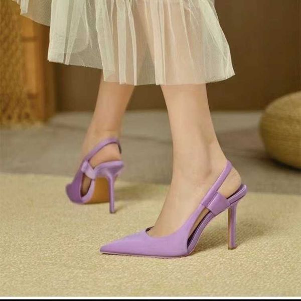 

ladies summer sandals purple pointed high heels girls' slim temperament muller single shoes new french elegant baotou 230615, Black