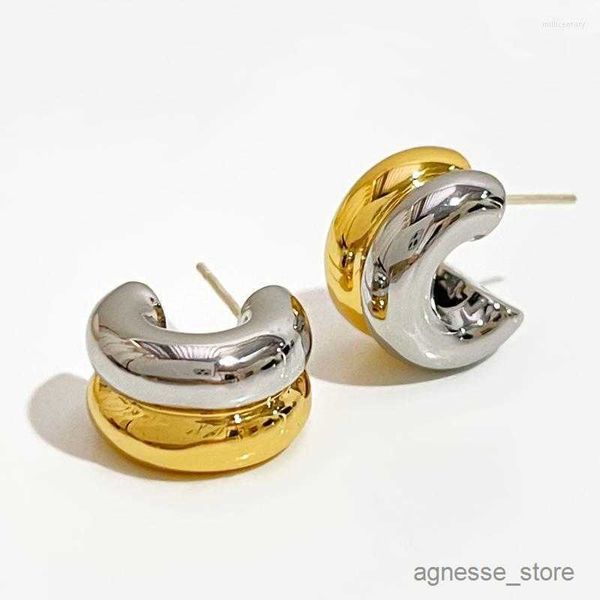 

stud stud peri'sbox two tone polished thick earrings for women modern chunky femmestud r230619, Golden;silver