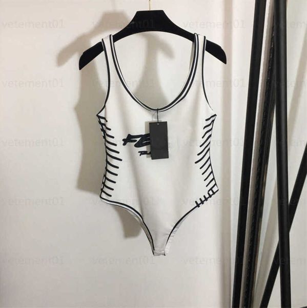 

designer swim wear 2023 womens clothing sky series secondary cartoon hand-painted letters printed backless halter one-piece leotard summer b, White;black