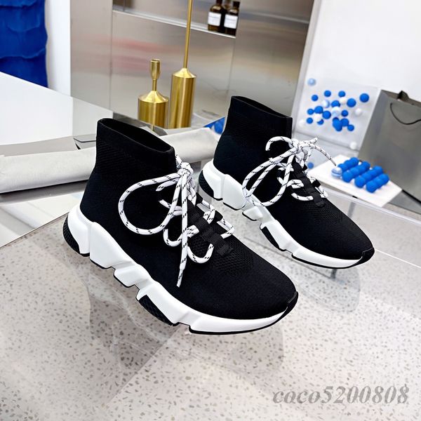 

spring autumn knitted stretch men sneakers lace-up platform designer shoes trainers speed casual shoes socks shoes women tennis, Black;white