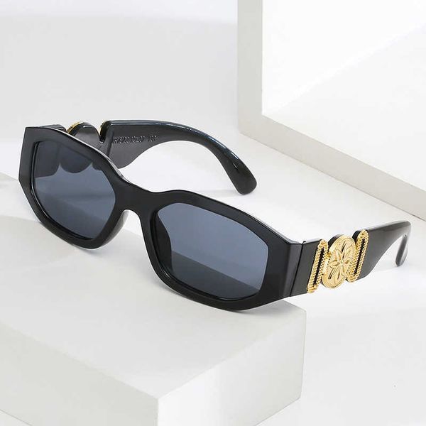 

new polygonal metal maple leaf buckle with small frame style personalized punk sunglasses trend, White;black