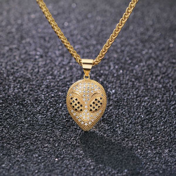 

trending style micro insert brass gold plated real iced out alien hip hop moissanite chains and pendants, Silver