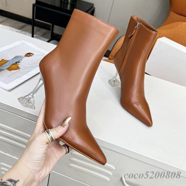 

women ankle boots fashion genuine leather clear heels women short boots runway outfit party dress booties autumn winter boots, Black;white