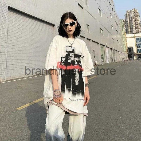 

women's t-shirt dayifun summer women t-shirts oversized short sleeve lady clothing streetwear graphics tees hip-hop style couple casual, White