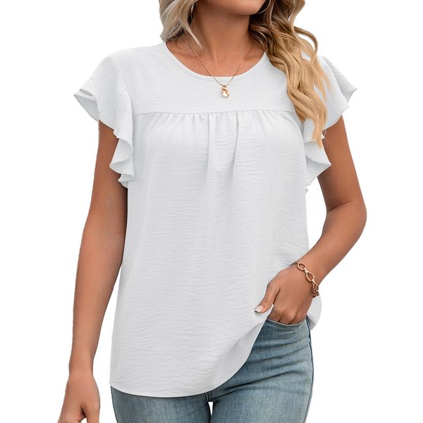 

women short sleeve round neck chiffon t-shirt for summer, White