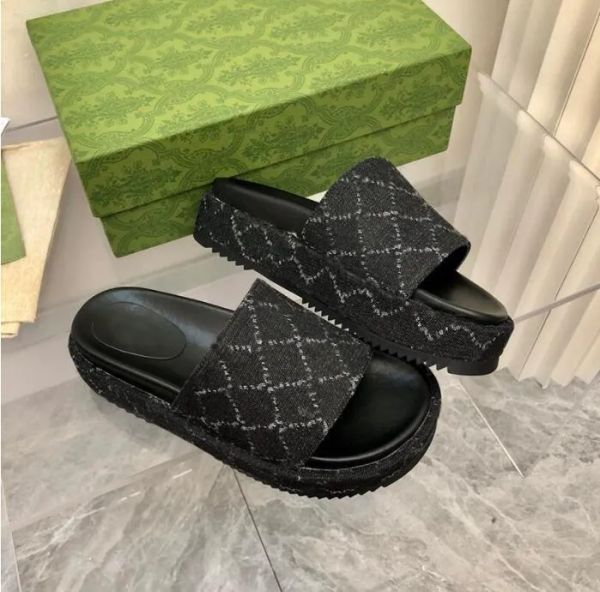 

new women slippers luxury designer ggity platform wedges heel solid fluffy furry slides yfw, Black